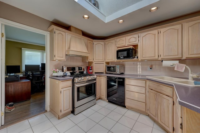1213 Rose Ct, Bartlett, IL 60103 - kitchen with black appliances, light brown cabinetry, recessed lighting, and backsplash