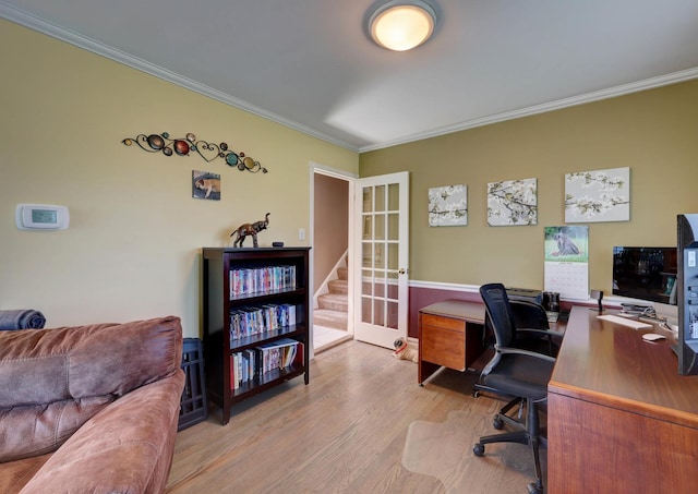1213 Rose Ct, Bartlett, IL 60103 - home office featuring crown molding, wood finished floors, and french doors