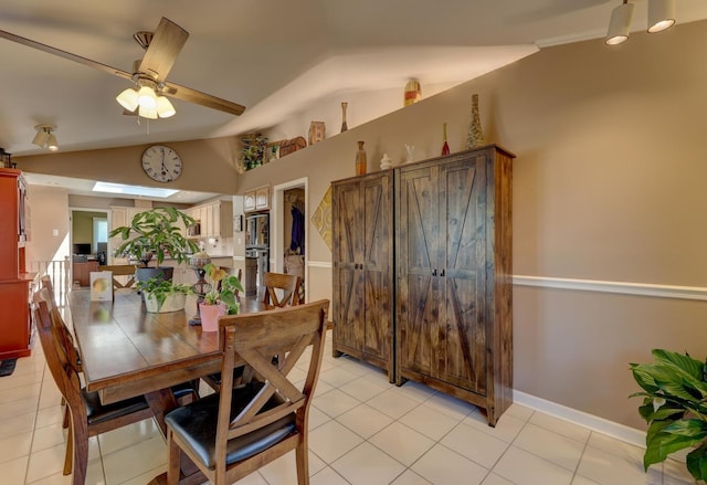 1213 Rose Ct, Bartlett, IL 60103 - dining space with vaulted ceiling, ceiling fan, and light tile patterned flooring