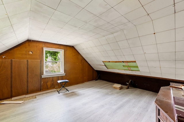 2421 W 21st Pl, Chicago, IL 60608 - bonus room featuring wood finished floors, lofted ceiling, and wooden walls