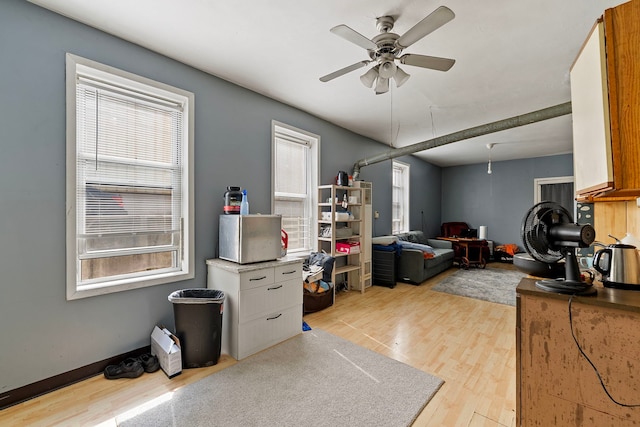 2421 W 21st Pl, Chicago, IL 60608 - living room with light wood finished floors and ceiling fan