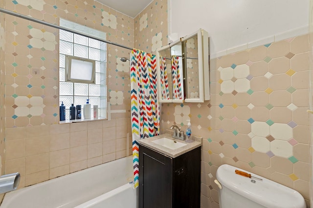 2421 W 21st Pl, Chicago, IL 60608 - full bath with tile walls, shower / tub combo with curtain, and vanity