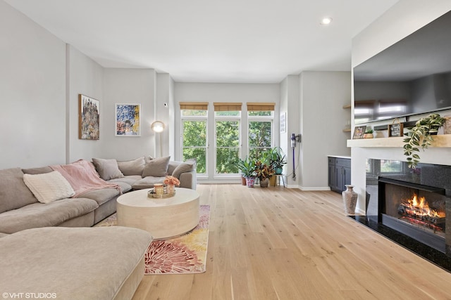 843 W College Pkwy, Chicago, IL 60608 - living area with light wood-style floors, a high end fireplace, and recessed lighting