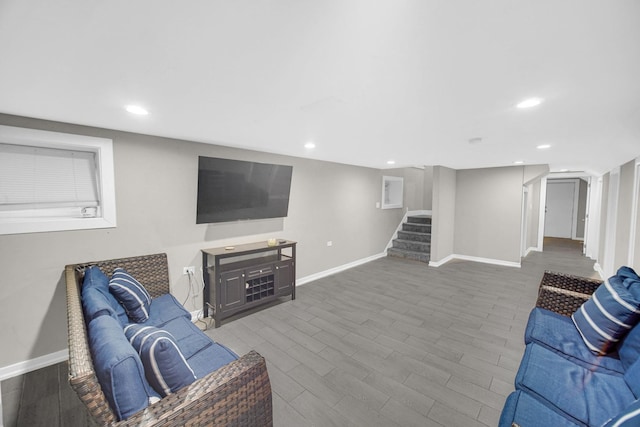 1028 N Lavergne Ave, Chicago, IL 60651 - living room featuring stairway, recessed lighting, and wood finished floors