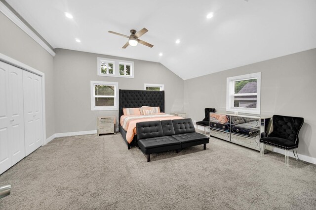 1028 N Lavergne Ave, Chicago, IL 60651 - carpeted bedroom featuring vaulted ceiling, a closet, recessed lighting, and ceiling fan