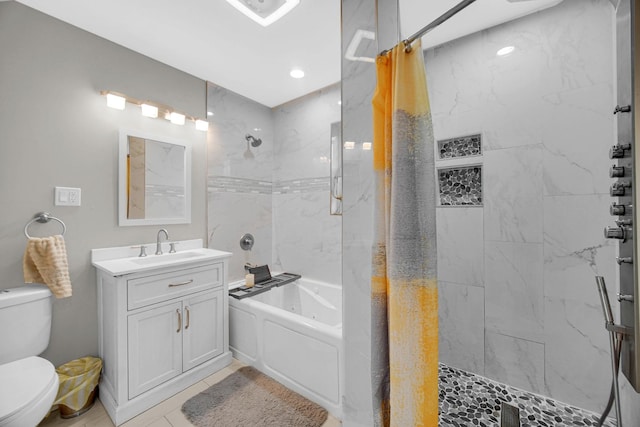 1028 N Lavergne Ave, Chicago, IL 60651 - full bathroom with vanity, shower / tub combo with curtain, and tile patterned flooring