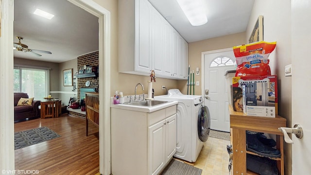 1502 S Fernandez Ave, Arlington Heights, IL 60005 - laundry room with cabinet space, a ceiling fan, and light wood-style flooring