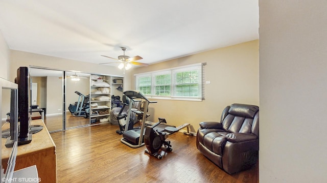 1502 S Fernandez Ave, Arlington Heights, IL 60005 - workout room with a ceiling fan and wood finished floors