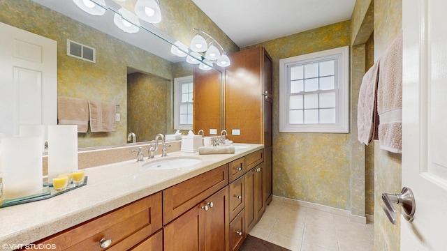 1502 S Fernandez Ave, Arlington Heights, IL 60005 - full bath featuring double vanity, tile patterned flooring, and wallpapered walls