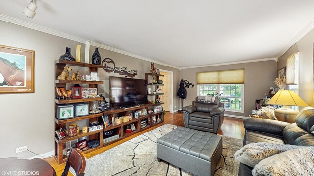 1502 S Fernandez Ave, Arlington Heights, IL 60005 - living room featuring wood finished floors and ornamental molding