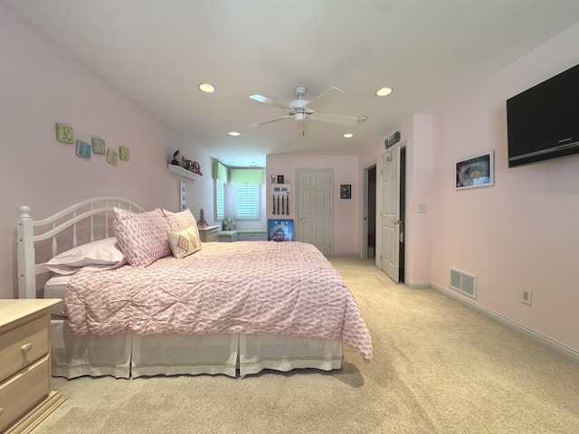 2305 Fox Run Dr, Kankakee, IL 60901 - bedroom featuring recessed lighting, light carpet, and a ceiling fan