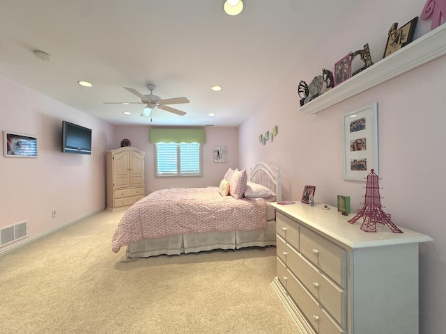 2305 Fox Run Dr, Kankakee, IL 60901 - bedroom with light carpet, recessed lighting, and a ceiling fan