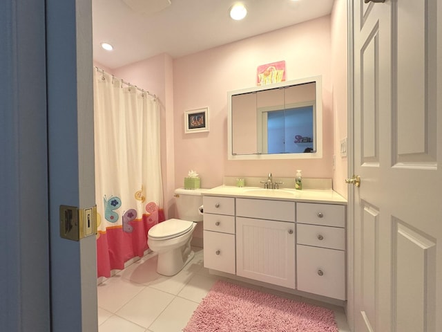 2305 Fox Run Dr, Kankakee, IL 60901 - bathroom featuring vanity, tile patterned floors, recessed lighting, and curtained shower
