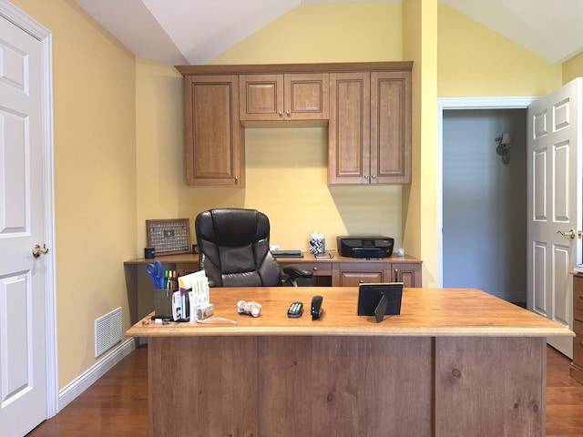 2305 Fox Run Dr, Kankakee, IL 60901 - office area featuring lofted ceiling and dark wood finished floors