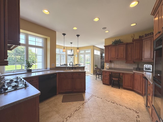 2305 Fox Run Dr, Kankakee, IL 60901 - kitchen with dishwasher, recessed lighting, gas stovetop, light tile patterned floors, and tasteful backsplash