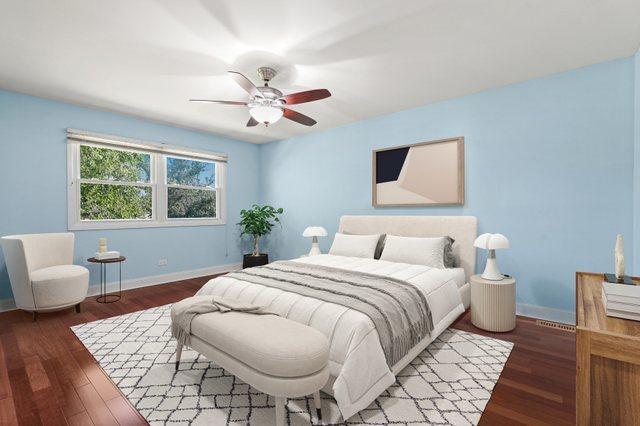 12133 Black Pine Trl, Homer Glen, IL 60491 - bedroom featuring wood finished floors and ceiling fan