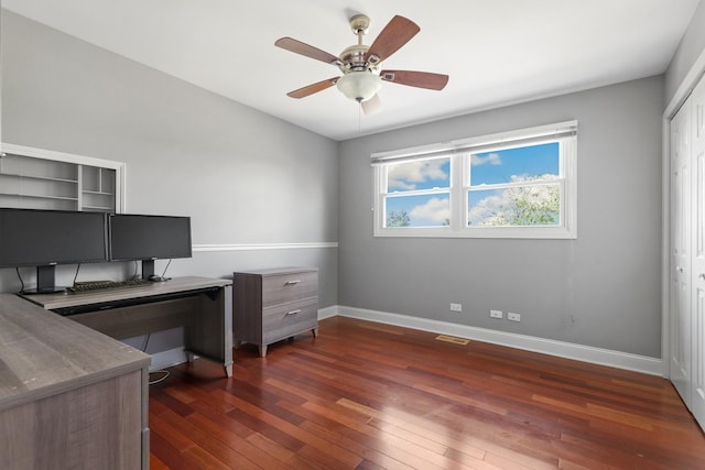 12133 Black Pine Trl, Homer Glen, IL 60491 - office featuring ceiling fan and dark wood-style floors