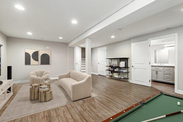 12133 Black Pine Trl, Homer Glen, IL 60491 - living area featuring wood finished floors, recessed lighting, and billiards