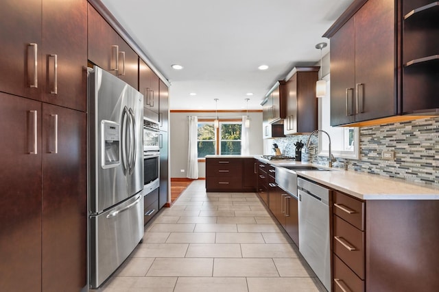 12133 Black Pine Trl, Homer Glen, IL 60491 - kitchen with appliances with stainless steel finishes, open shelves, decorative backsplash, decorative light fixtures, and recessed lighting