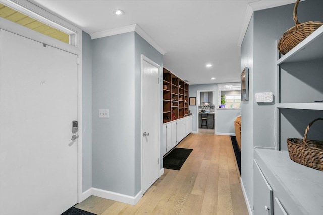 201 E Sherwin Dr, Urbana, IL 61802 - corridor with recessed lighting, light wood-style floors, and crown molding
