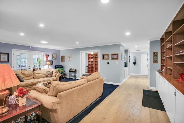 201 E Sherwin Dr, Urbana, IL 61802 - living area with ornamental molding, hardwood / wood-style floors, recessed lighting, and french doors