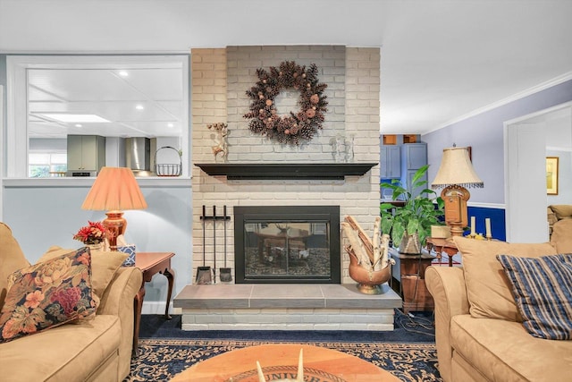 201 E Sherwin Dr, Urbana, IL 61802 - living area featuring crown molding and a fireplace