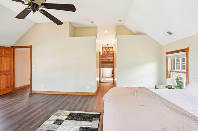 30 S Slusser St, Grayslake, IL 60030 - bedroom with lofted ceiling, wood finished floors, a chandelier, and a ceiling fan