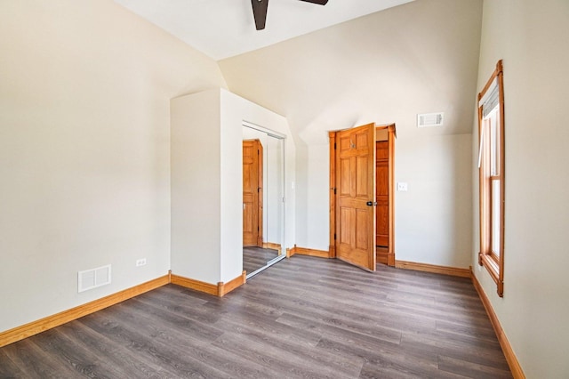 30 S Slusser St, Grayslake, IL 60030 - unfurnished bedroom featuring dark wood-style floors and a ceiling fan