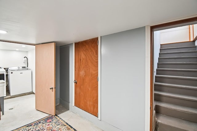 30 S Slusser St, Grayslake, IL 60030 - finished below grade area featuring washer and dryer, stairs, and recessed lighting