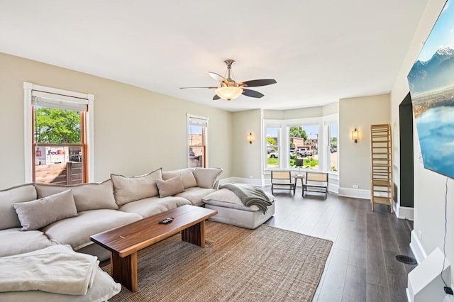 30 S Slusser St, Grayslake, IL 60030 - living room with plenty of natural light, a ceiling fan, and dark wood-style floors