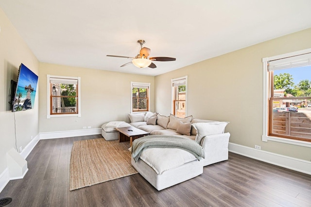 30 S Slusser St, Grayslake, IL 60030 - living room featuring dark wood finished floors and a ceiling fan