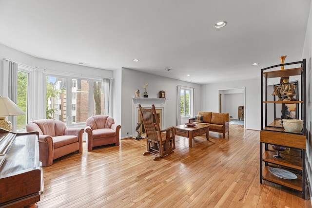 50 Lake Blvd Unit 627, Buffalo Grove, IL 60089 - living room featuring light wood-style floors, recessed lighting, and a fireplace