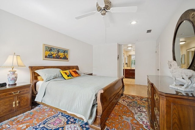 1280 Rudolph Rd Unit 1K, Northbrook, IL 60062 - bedroom with ensuite bathroom, ceiling fan, recessed lighting, and light wood-style flooring