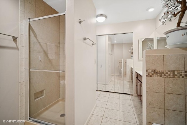 1280 Rudolph Rd Unit 1K, Northbrook, IL 60062 - bathroom with vanity, a shower stall, and tile patterned floors