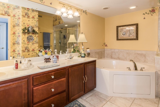 750 Pearson St Unit 904, Des Plaines, IL 60016 - full bathroom with a shower stall, tile patterned floors, a bath, and double vanity