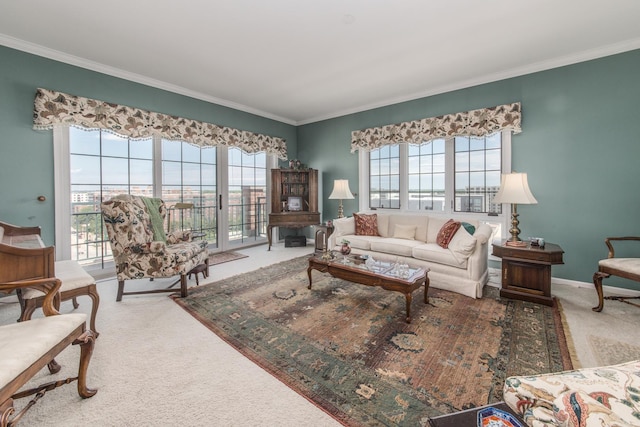 750 Pearson St Unit 904, Des Plaines, IL 60016 - carpeted living room featuring crown molding