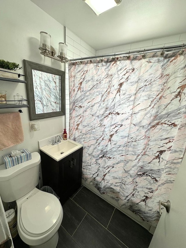 3708 N Oketo Ave, Chicago, IL 60634 - full bathroom with vanity, a shower with curtain, and tile patterned flooring