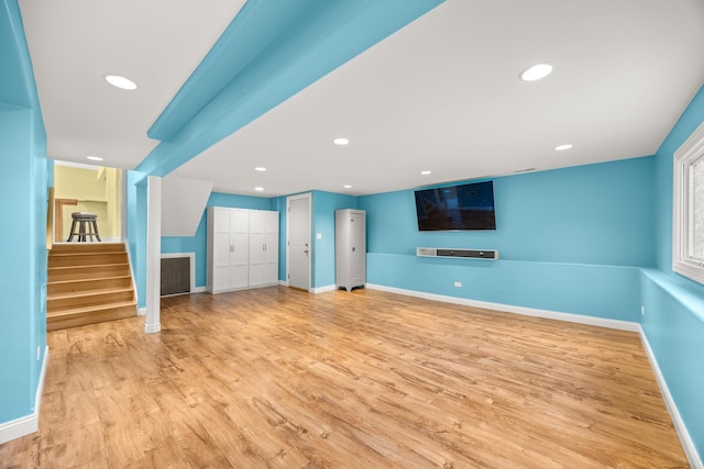 9070 Shady Ln, Hickory Hills, IL 60457 - unfurnished living room with stairs, wood finished floors, and recessed lighting