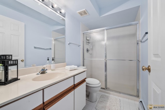 6561 W School Ave Unit 305C, Chicago, IL 60634 - bathroom featuring vanity, a shower stall, and tile patterned floors