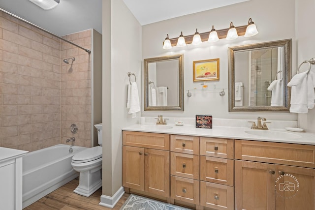 482 River Front Cir, Naperville, IL 60540 - full bathroom featuring double vanity, shower / tub combination, and wood finished floors
