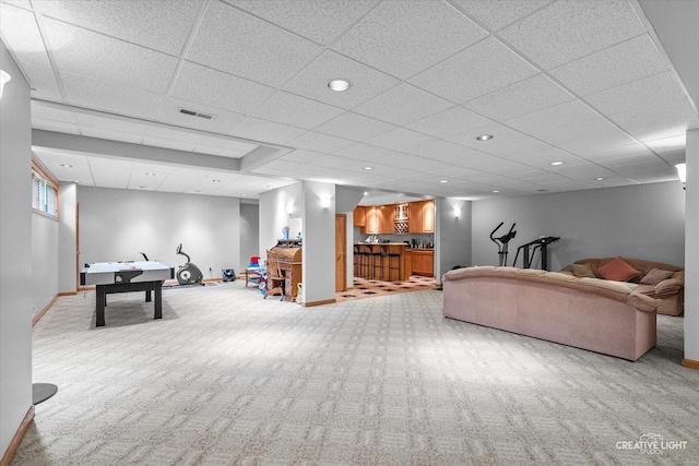 10660 Great Egret Dr, Orland Park, IL 60467 - game room with carpet floors, bar area, a paneled ceiling, and recessed lighting