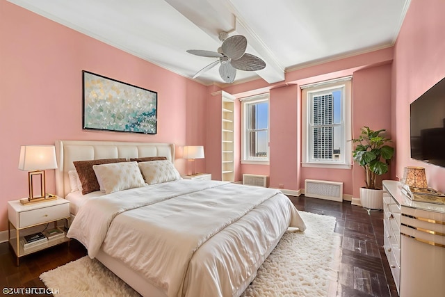 1550 N State Pkwy Unit 801, Chicago, IL 60610 - bedroom featuring radiator, crown molding, dark wood finished floors, and a ceiling fan