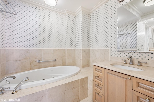 1550 N State Pkwy Unit 801, Chicago, IL 60610 - full bathroom featuring ornamental molding, vanity, and a jetted tub