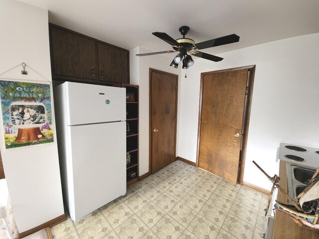 17227 70th Ave, Tinley Park, IL 60477 - kitchen featuring white appliances, ceiling fan, light flooring, and dark brown cabinets