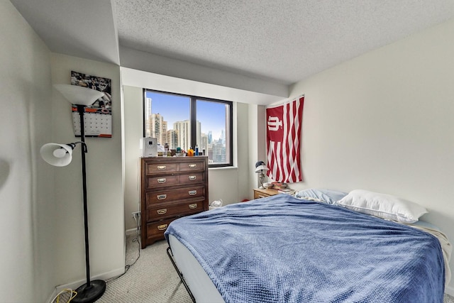 33 W Delaware Pl Unit 13A, Chicago, IL 60610 - bedroom featuring light carpet, a textured ceiling, and a view of skyline