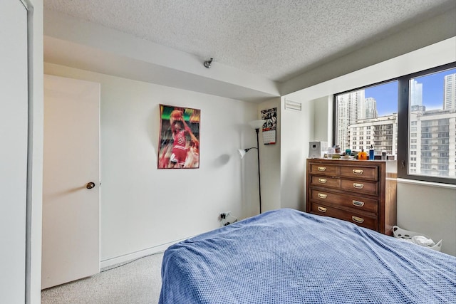 33 W Delaware Pl Unit 13A, Chicago, IL 60610 - bedroom with a textured ceiling, multiple windows, carpet, and a city view