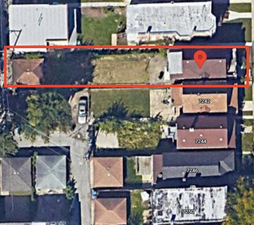 7240 S Lafayette Ave, Chicago, IL 60621 - aerial view of property's location with property parcel outlined