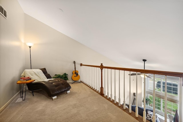 2330 Worthing Dr, Naperville, IL 60565 - sitting room with a ceiling fan, carpet flooring, and lofted ceiling