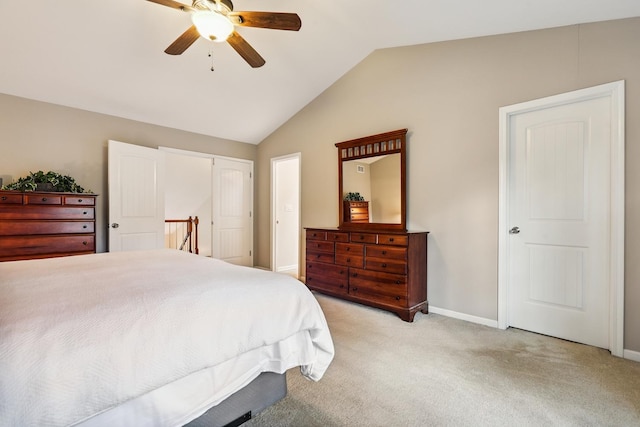 2330 Worthing Dr, Naperville, IL 60565 - bedroom with lofted ceiling, light colored carpet, and ceiling fan
