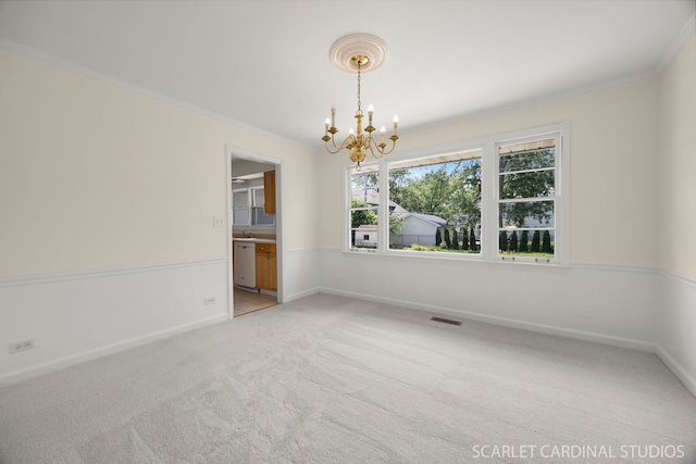 532 E Hawthorne Blvd, Wheaton, IL 60187 - spare room with light colored carpet, a chandelier, and crown molding